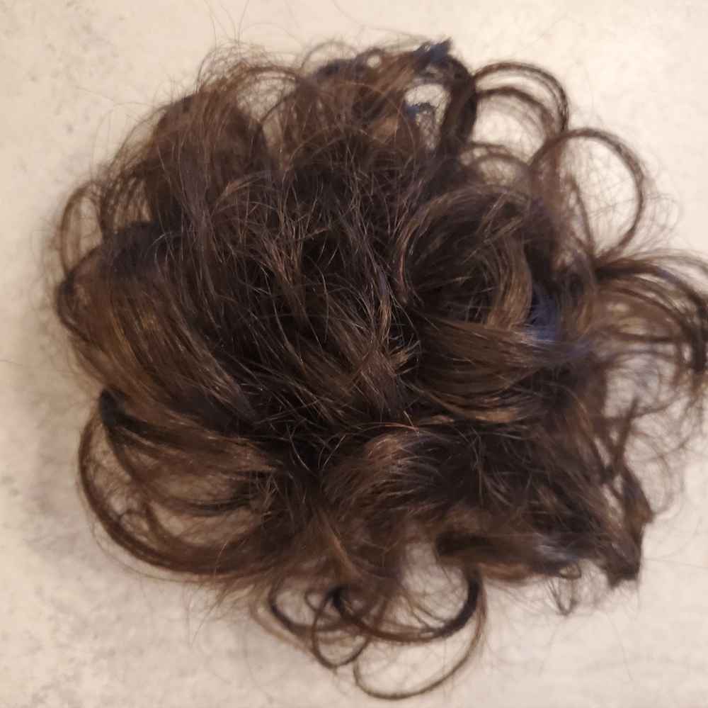 Messy bun synthetic hair scrunchy in dark brown